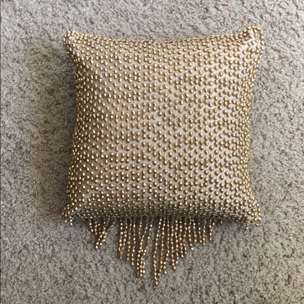 Gold Beaded Fringe 12X12 Throw Pillow
